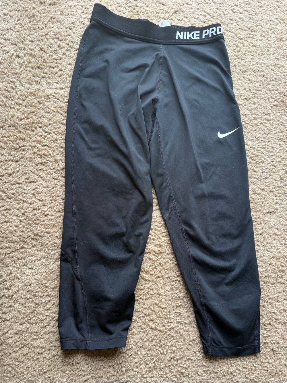 Nike Black Pro Compression Jogger Pants with White Swoosh